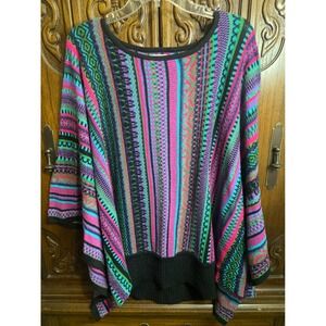 Novica Alpaca Blend Knit Poncho Sweater Oversized Geometric Peru Womens L/XL